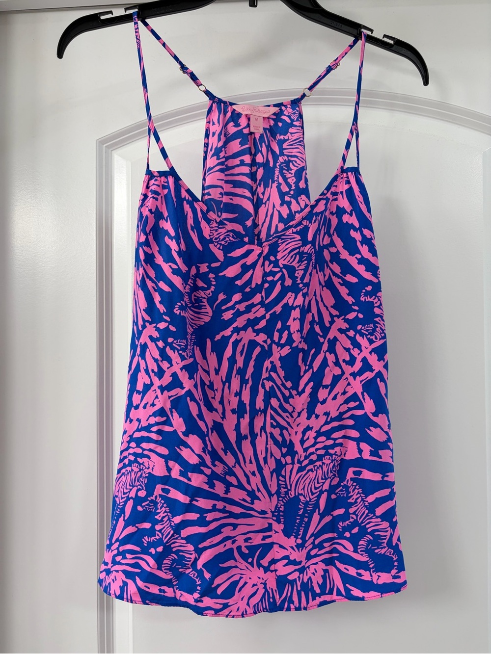 Lilly Pulitzer Rory SILK Camisole; Blue/Pink Zebra Rollin' in the Grass Print